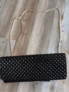 Call It Spring Black Beaded Clutch with Gold Chain Strap